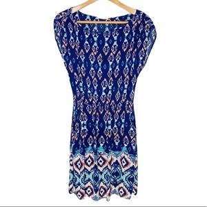 RED CAMEL Blue Sleeveless Aztec Tribal Print Dress Pockets S